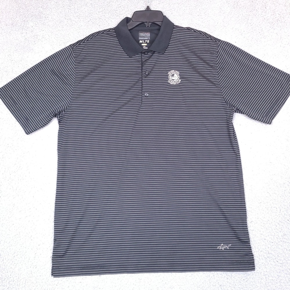 Greg Norman‎ Polo Shirt Mens Large ML75 Black Striped Silver Lake Country Club